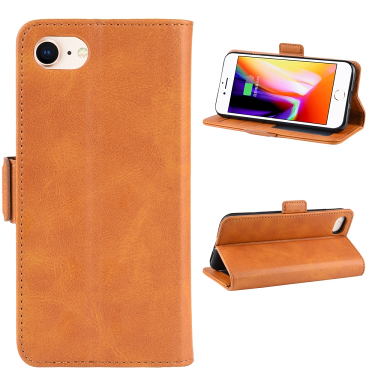 For iPhone SE 2022 / SE 2020 / 8 / 7 Double Buckle Crazy Horse Business Mobile Phone Holster with Card Wallet Bracket Function(Yellow) For iPhone SE 2022 / SE 2020 / 8 / 7 Double Buckle Crazy Horse Business Mobile Phone Holster with Card Wallet Bracket Function(Yellow)