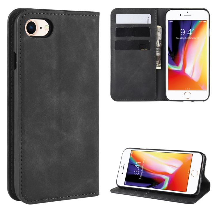 For iPhone SE 2022 / SE 2020 / 8 / 7 Retro-skin Business Magnetic Suction Leather Case with Purse-Bracket-Chuck(Black) For iPhone SE 2022 / SE 2020 / 8 / 7 Retro-skin Business Magnetic Suction Leather Case with Purse-Bracket-Chuck(Black)