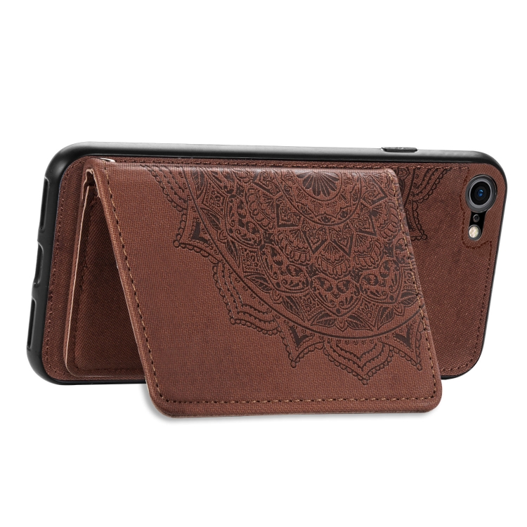 For iPhone SE 2022 / SE 2020 / 8 / 7 Mandala Embossed Magnetic Cloth PU + TPU + PC Case with Holder & Card Slots & Wallet & Photo Frame & Strap(Brown) For iPhone SE 2022 / SE 2020 / 8 / 7 Mandala Embossed Magnetic Cloth PU + TPU + PC Case with Holder & Card Slots & Wallet & Photo Frame & Strap(Brown)