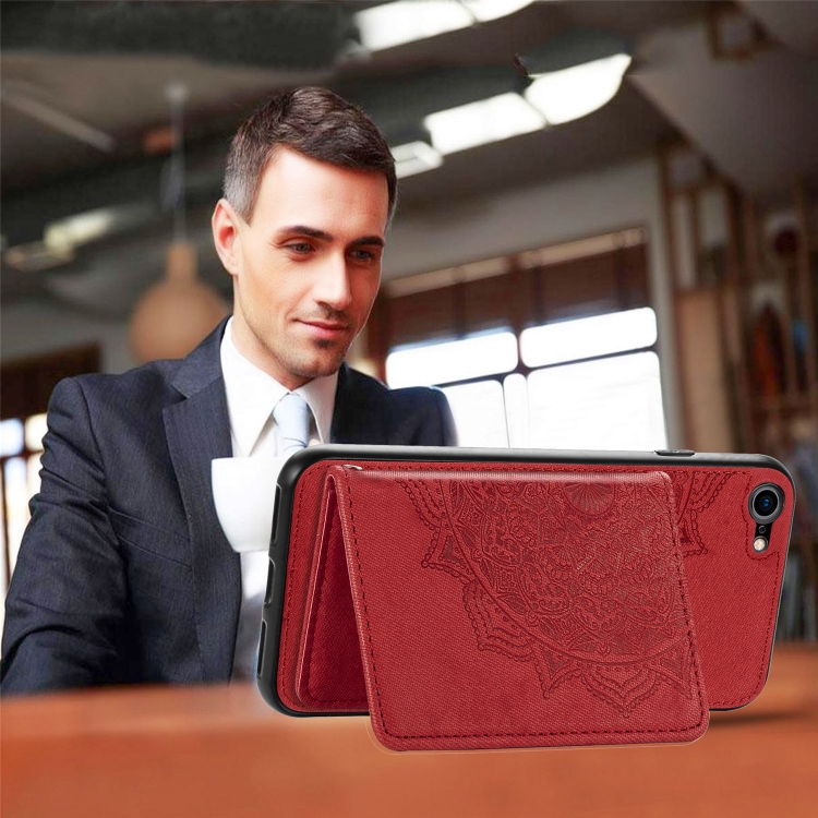 For iPhone SE 2022 / SE 2020 / 8 / 7 Mandala Embossed Magnetic Cloth PU + TPU + PC Case with Holder & Card Slots & Wallet & Photo Frame & Strap(Brown) For iPhone SE 2022 / SE 2020 / 8 / 7 Mandala Embossed Magnetic Cloth PU + TPU + PC Case with Holder & Card Slots & Wallet & Photo Frame & Strap(Brown)