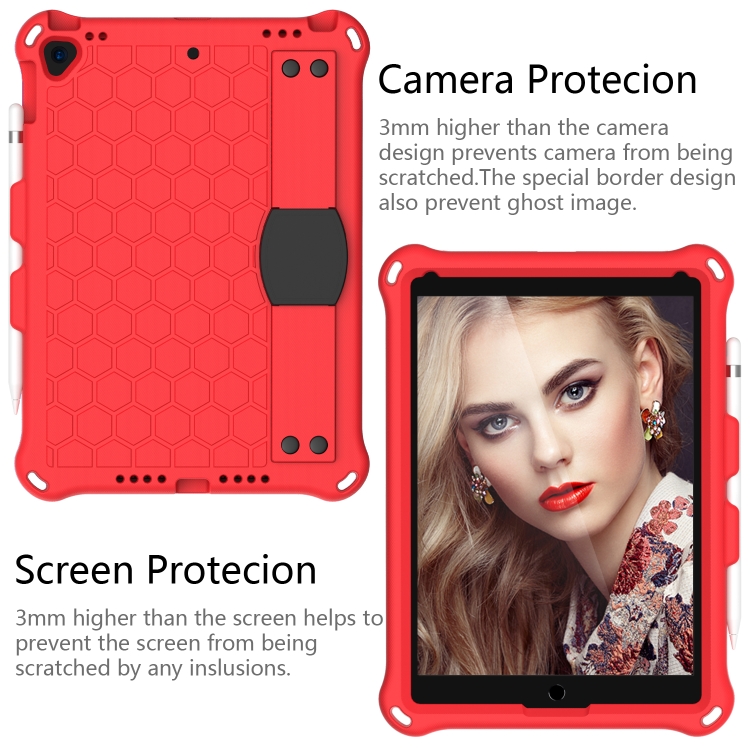 For iPad Air 2019 10.5 Honeycomb Design EVA + PC Four Corner Anti Falling Flat Protective Shell With Straps(Red+Black) For iPad Air 2019 10.5 Honeycomb Design EVA + PC Four Corner Anti Falling Flat Protective Shell With Straps(Red+Black)