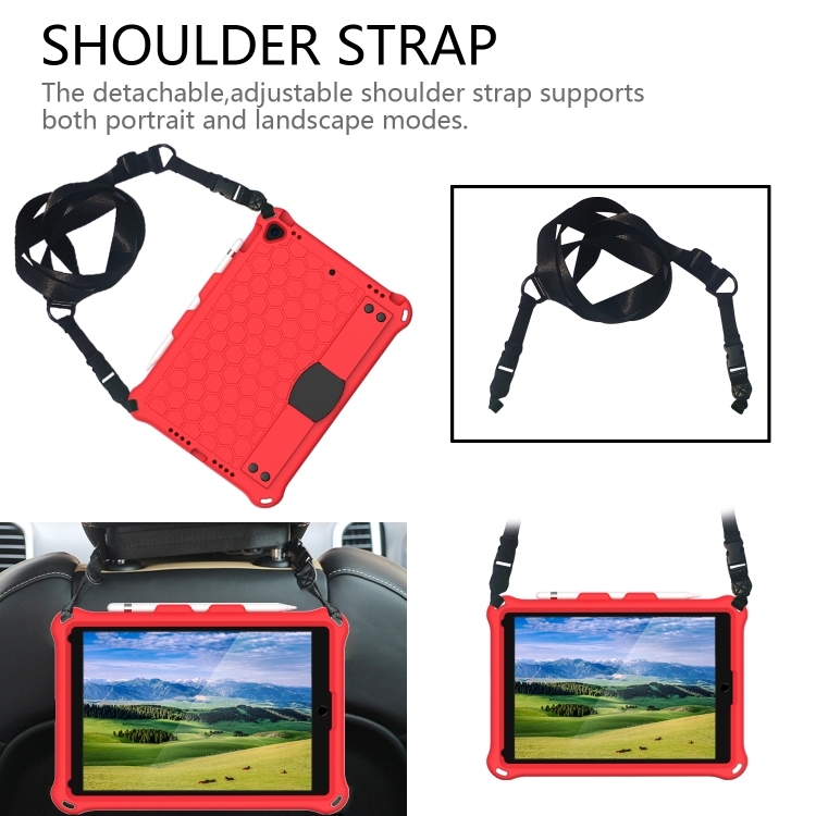 For iPad Air 2019 10.5 Honeycomb Design EVA + PC Four Corner Anti Falling Flat Protective Shell With Straps(Red+Black) For iPad Air 2019 10.5 Honeycomb Design EVA + PC Four Corner Anti Falling Flat Protective Shell With Straps(Red+Black)