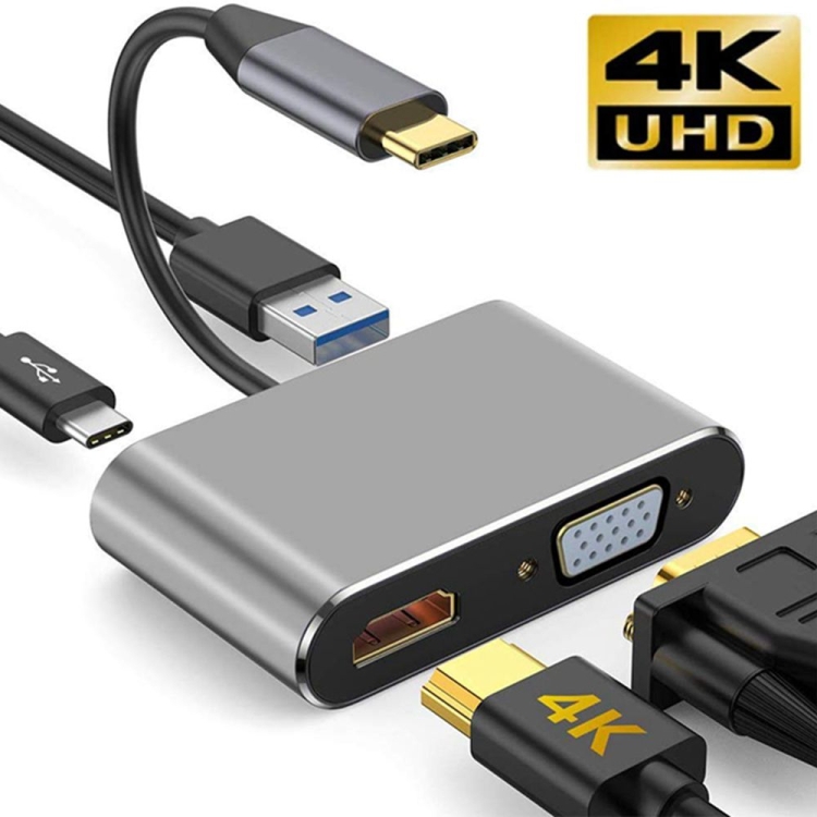 USB Tipo C Hub Adaptador Multipuerto 5 En 1 Tipo C A Hdmi/Vga USB 3.0 3.5Mm PD Negro 