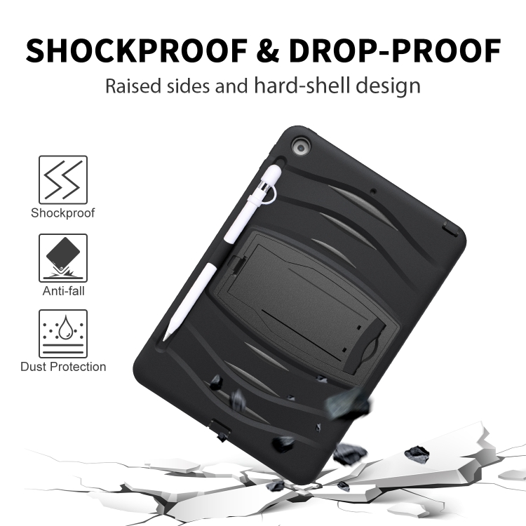 For iPad 10.2 2019 360 Degree Rotation PC + Silicone Protective Case with Holder & Hand-strap(Black)