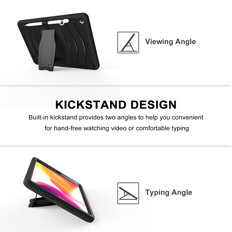 For iPad 10.2 2019 360 Degree Rotation PC + Silicone Protective Case with Holder & Hand-strap(Black)