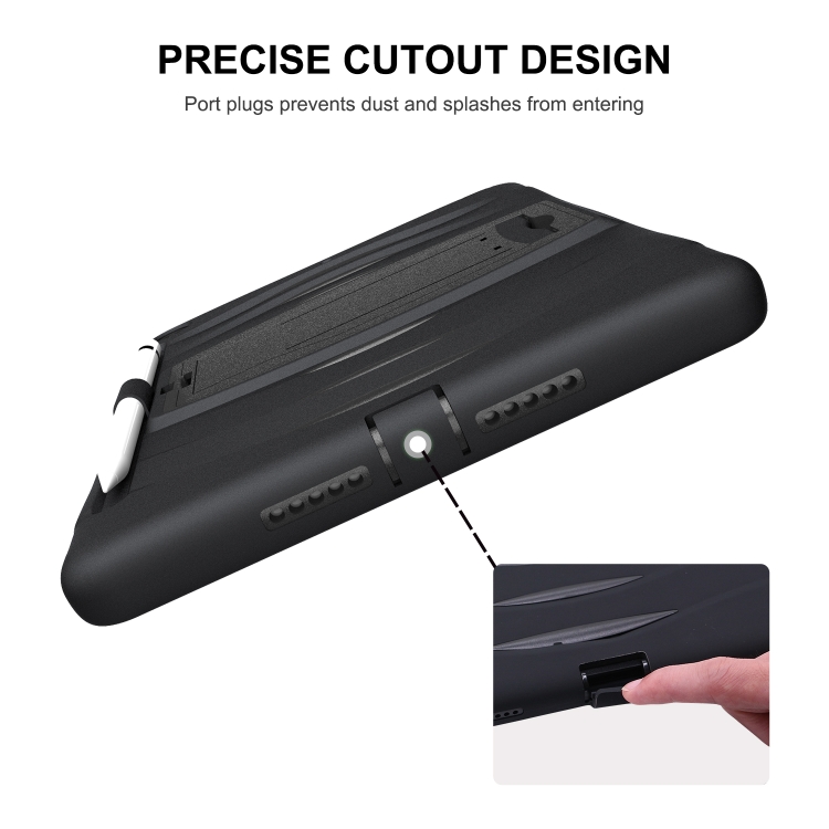 For iPad 10.2 2019 360 Degree Rotation PC + Silicone Protective Case with Holder & Hand-strap(Black)