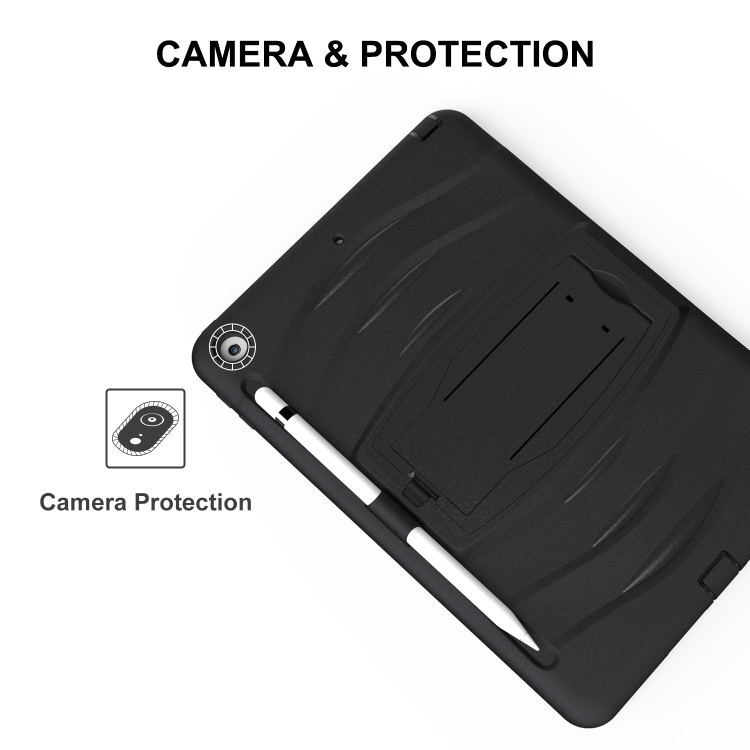 For iPad 10.2 2019 360 Degree Rotation PC + Silicone Protective Case with Holder & Hand-strap(Black)