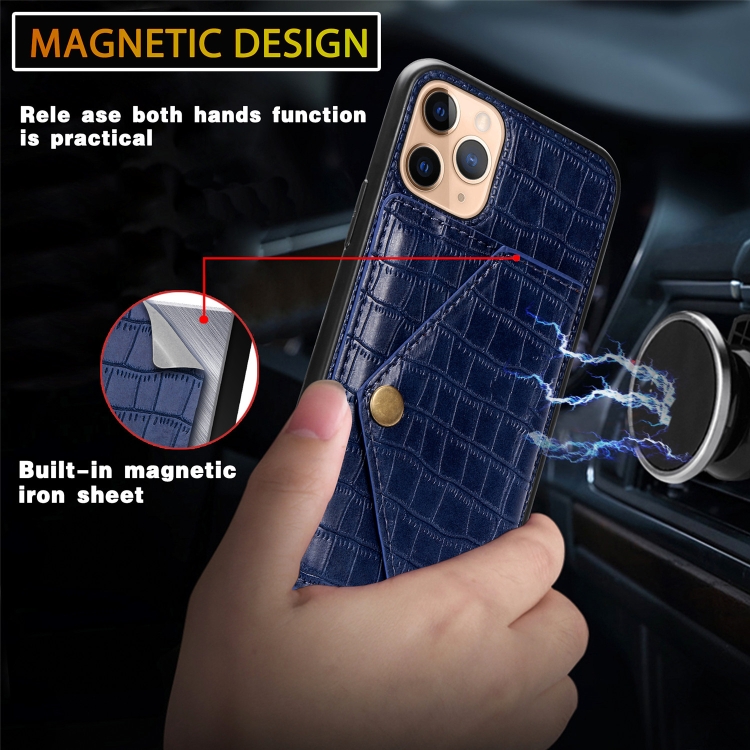 For iPhone 11 Pro Max Crocodile Pattern PU+TPU+PVC Shatter-resistant Mobile Phone Case with Magnetic Invisible Holder & Holder & Card Slots(Sapphire Blue) For iPhone 11 Pro Max Crocodile Pattern PU+TPU+PVC Shatter-resistant Mobile Phone Case with Magnetic Invisible Holder & Holder & Card Slots(Sapphire Blue)
