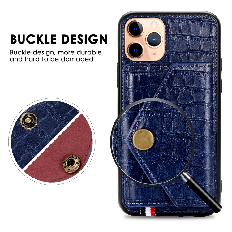 For iPhone 11 Pro Max Crocodile Pattern PU+TPU+PVC Shatter-resistant Mobile Phone Case with Magnetic Invisible Holder & Holder & Card Slots(Sapphire Blue) For iPhone 11 Pro Max Crocodile Pattern PU+TPU+PVC Shatter-resistant Mobile Phone Case with Magnetic Invisible Holder & Holder & Card Slots(Sapphire Blue)
