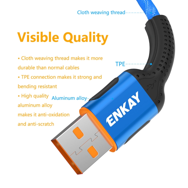 ENKAY ENK-CB203 Cloth Weaving Thread USB to 8 Pin Data Transfer Charging Cable(Blue) ENKAY ENK-CB203 Cloth Weaving Thread USB to 8 Pin Data Transfer Charging Cable(Blue)