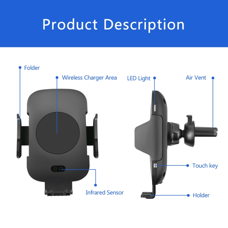 Infrared Induction Car Wireless Charger Air Outlet Holder for iPhone 11 / 11 Pro / 11 Pro Max / X / XR / 8 / 8 Plus, Galaxy S20 / S20+ / S10 / S9 / S8 / S7 Infrared Induction Car Wireless Charger Air Outlet Holder for iPhone 11 / 11 Pro / 11 Pro Max / X / XR / 8 / 8 Plus, Galaxy S20 / S20+ / S10 / S9 / S8 / S7
