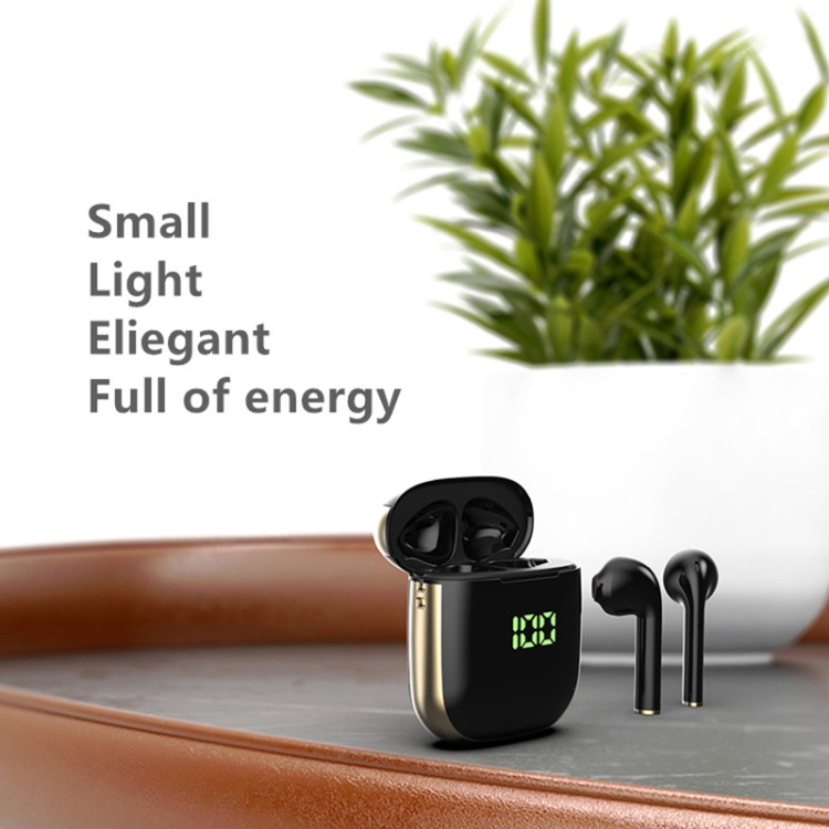 WK60 TWS Bluetooth Earphone Pop-up LED Display Wireless Sport Headphone 5D Stereo Headsets with Charging Box(Black+Gold)