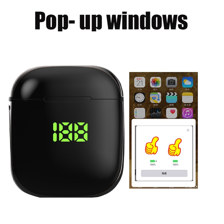 WK60 TWS Bluetooth Earphone Pop-up LED Display Wireless Sport Headphone 5D Stereo Headsets with Charging Box(Black+Gold)