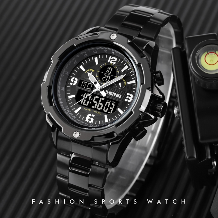 Skmei 1499 Herren Armbanduhr Multifunktionsmode Sport Sport Stahlband  Leuchtende Doppeldisplayuhr (Silber)