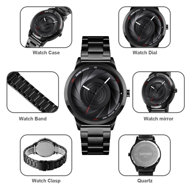 Skmei 9210 Fashion Trend Mens Business Wristwatch Simple Three-Dimensional Surface Waterproof Gold Quartz Watch Man(Gold) - 10