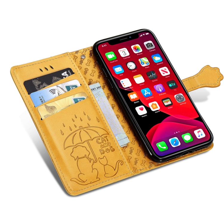 For iPhone 11 Pro Max Cute Cat and Dog Embossed Horizontal Flip PU Leather Case with Holder / Card Slot / Wallet / Lanyard(Yellow) For iPhone 11 Pro Max Cute Cat and Dog Embossed Horizontal Flip PU Leather Case with Holder / Card Slot / Wallet / Lanyard(Yellow)
