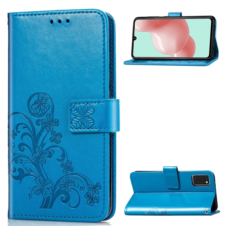 For Galaxy A41 Four-leaf Clasp Embossed Buckle PU Leather Case with Lanyard & Card Slot & Wallet & Holder(Blue) For Galaxy A41 Four-leaf Clasp Embossed Buckle PU Leather Case with Lanyard & Card Slot & Wallet & Holder(Blue)