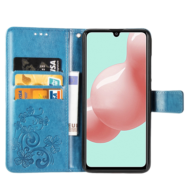 For Galaxy A41 Four-leaf Clasp Embossed Buckle PU Leather Case with Lanyard & Card Slot & Wallet & Holder(Blue) For Galaxy A41 Four-leaf Clasp Embossed Buckle PU Leather Case with Lanyard & Card Slot & Wallet & Holder(Blue)
