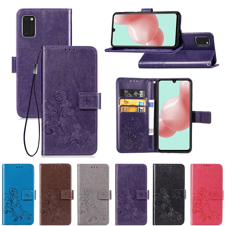 For Galaxy A41 Four-leaf Clasp Embossed Buckle PU Leather Case with Lanyard & Card Slot & Wallet & Holder(Blue) For Galaxy A41 Four-leaf Clasp Embossed Buckle PU Leather Case with Lanyard & Card Slot & Wallet & Holder(Blue)