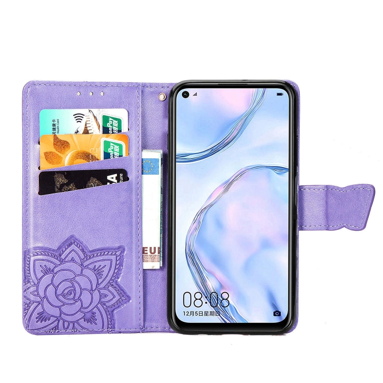 Funda Para Huawei P40 Lite/Nova 6SE, Mariposa Animal Patrón PU Cuero Portátil Cartera Soporte Flip Protección Funda Teléfono Funda+lápiz Capacitivo-rojo