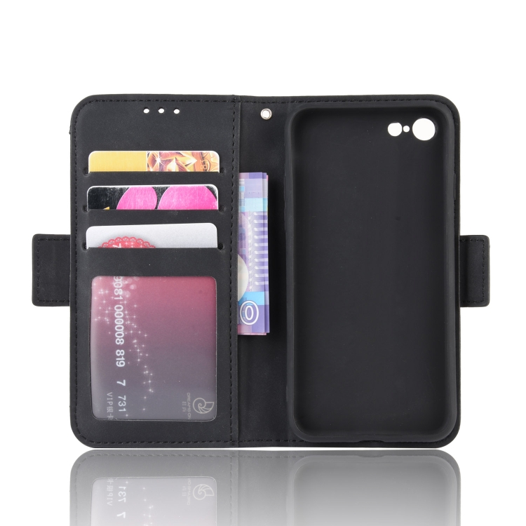 For iPhone SE 2022 / SE 2020 Wallet Style Skin Feel Calf Pattern Leather Case ，with Separate Card Slot(Black)