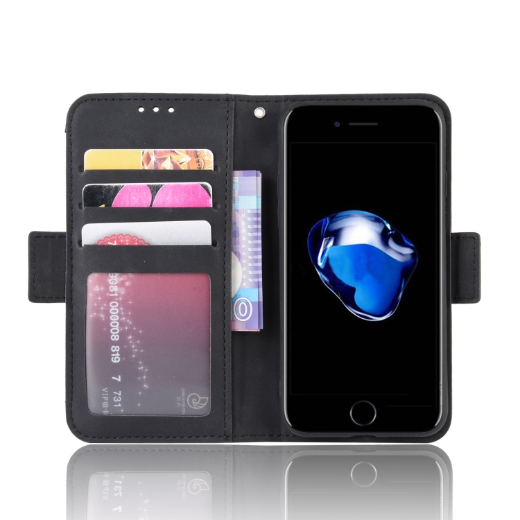 For iPhone SE 2022 / SE 2020 Wallet Style Skin Feel Calf Pattern Leather Case ，with Separate Card Slot(Black)