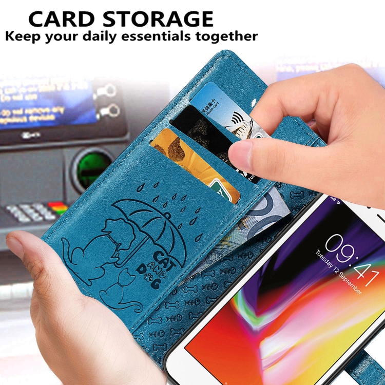 For iPhone SE 2022 / SE 2020 Cute Cat and Dog Embossed Horizontal Flip Leather Case with Bracket / Card Slot / Wallet / Lanyard(Blue) For iPhone SE 2022 / SE 2020 Cute Cat and Dog Embossed Horizontal Flip Leather Case with Bracket / Card Slot / Wallet / Lanyard(Blue)