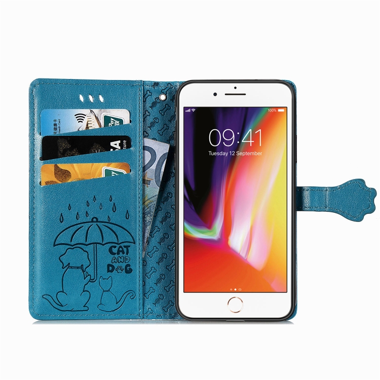 For iPhone SE 2022 / SE 2020 Cute Cat and Dog Embossed Horizontal Flip Leather Case with Bracket / Card Slot / Wallet / Lanyard(Blue) For iPhone SE 2022 / SE 2020 Cute Cat and Dog Embossed Horizontal Flip Leather Case with Bracket / Card Slot / Wallet / Lanyard(Blue)
