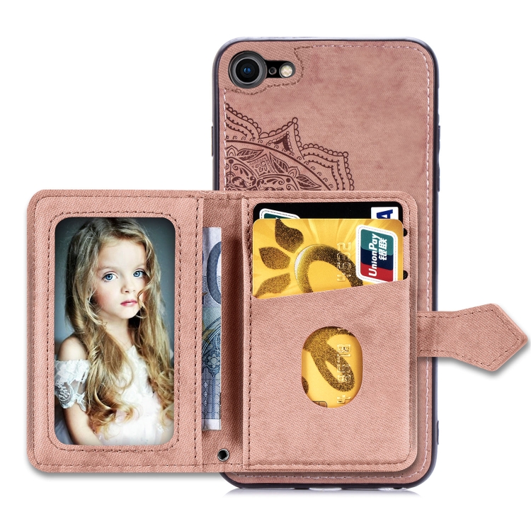 For iPhone SE 2022 / SE 2020 Mandala Embossed Magnetic Cloth PU + TPU + PC Case with Holder & Card Slots & Wallet & Photo Frame & Strap(Rose Gold) For iPhone SE 2022 / SE 2020 Mandala Embossed Magnetic Cloth PU + TPU + PC Case with Holder & Card Slots & Wallet & Photo Frame & Strap(Rose Gold)