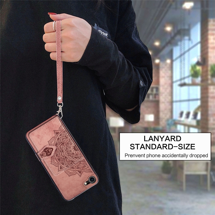 For iPhone SE 2022 / SE 2020 Mandala Embossed Magnetic Cloth PU + TPU + PC Case with Holder & Card Slots & Wallet & Photo Frame & Strap(Rose Gold) For iPhone SE 2022 / SE 2020 Mandala Embossed Magnetic Cloth PU + TPU + PC Case with Holder & Card Slots & Wallet & Photo Frame & Strap(Rose Gold)
