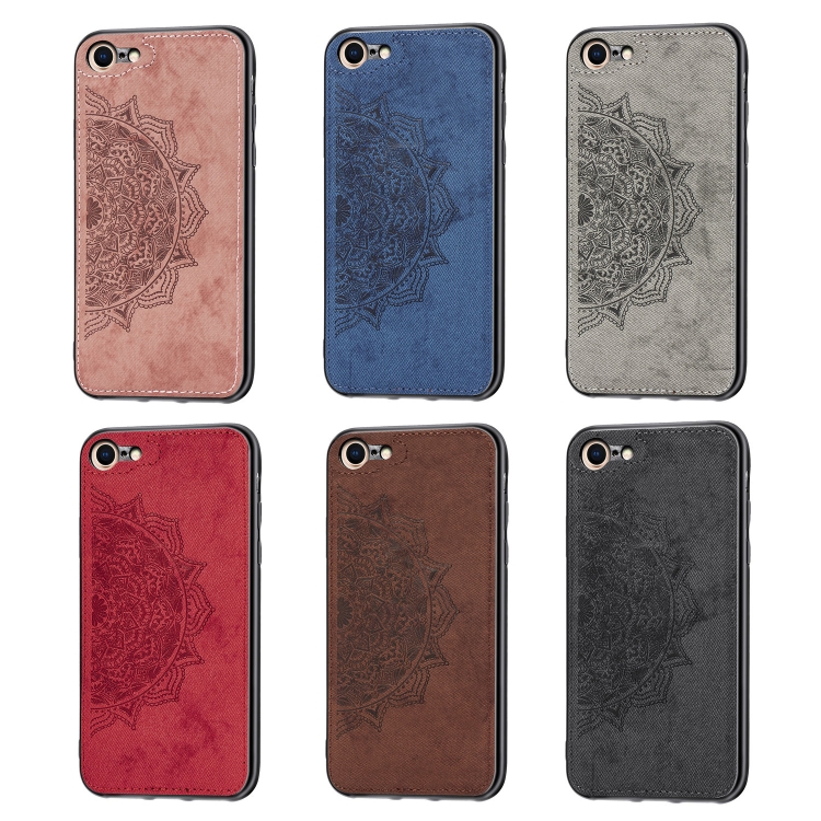For iPhone SE 2022 / SE 2020 Mandala Embossed Cloth Cover PC + TPU Mobile Phone Case with Magnetic Function and Hand Strap(Brown) For iPhone SE 2022 / SE 2020 Mandala Embossed Cloth Cover PC + TPU Mobile Phone Case with Magnetic Function and Hand Strap(Brown)