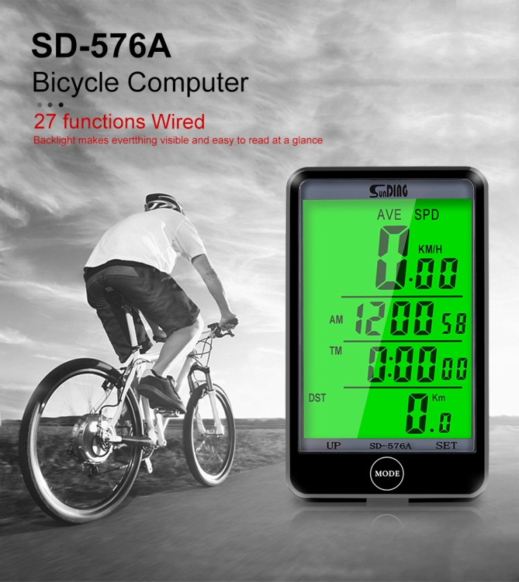 SD-576A Auto Light Mode Touch Wired Bicycle Computer Speedometer Line Control 