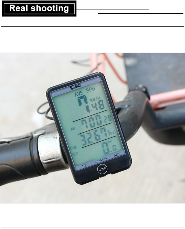 SUNDING SD-576A Waterproof Wired Bicycle Computer LCD Bike Odometer Black 
