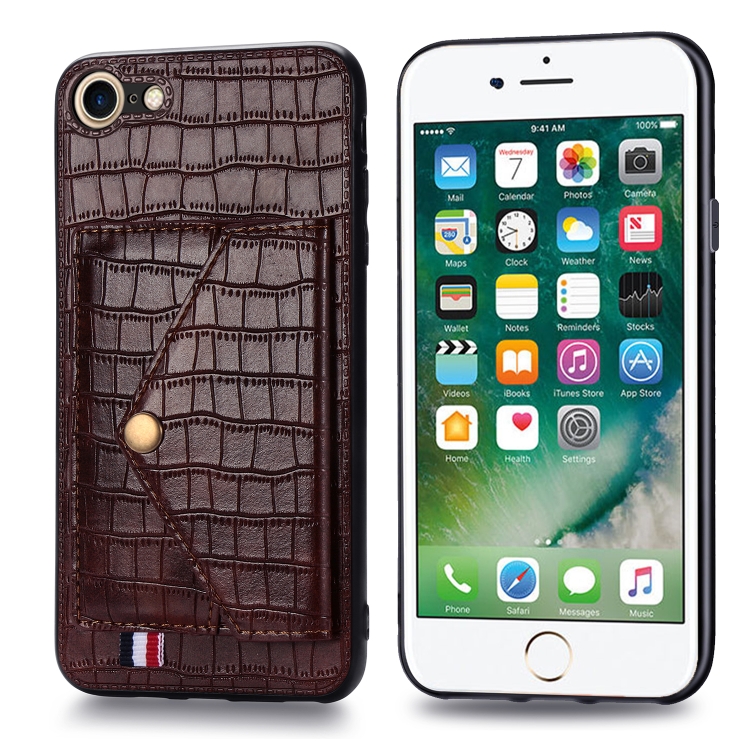 For iPhone SE 2022 / SE 2020 Crocodile Pattern PU+TPU+PVC Shatter-resistant Mobile Phone Case with Magnetic Invisible Holder & Holder & Card Slots(Brown) For iPhone SE 2022 / SE 2020 Crocodile Pattern PU+TPU+PVC Shatter-resistant Mobile Phone Case with Magnetic Invisible Holder & Holder & Card Slots(Brown)