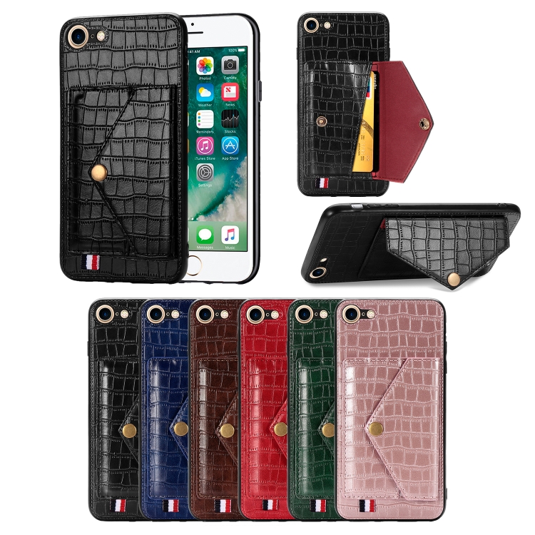 For iPhone SE 2022 / SE 2020 Crocodile Pattern PU+TPU+PVC Shatter-resistant Mobile Phone Case with Magnetic Invisible Holder & Holder & Card Slots(Brown) For iPhone SE 2022 / SE 2020 Crocodile Pattern PU+TPU+PVC Shatter-resistant Mobile Phone Case with Magnetic Invisible Holder & Holder & Card Slots(Brown)