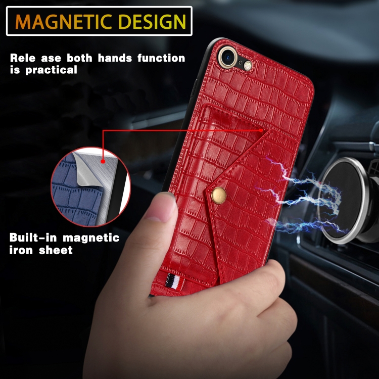 For iPhone SE 2022 / SE 2020 Crocodile Pattern PU+TPU+PVC Shatter-resistant Mobile Phone Case with Magnetic Invisible Holder & Holder & Card Slots(Brown) For iPhone SE 2022 / SE 2020 Crocodile Pattern PU+TPU+PVC Shatter-resistant Mobile Phone Case with Magnetic Invisible Holder & Holder & Card Slots(Brown)