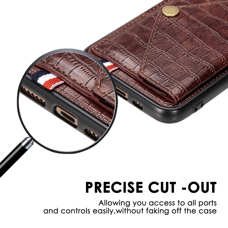 For iPhone SE 2022 / SE 2020 Crocodile Pattern PU+TPU+PVC Shatter-resistant Mobile Phone Case with Magnetic Invisible Holder & Holder & Card Slots(Brown) For iPhone SE 2022 / SE 2020 Crocodile Pattern PU+TPU+PVC Shatter-resistant Mobile Phone Case with Magnetic Invisible Holder & Holder & Card Slots(Brown)
