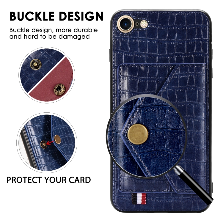 For iPhone SE 2022 / SE 2020 Crocodile Pattern PU+TPU+PVC Shatter-resistant Mobile Phone Case with Magnetic Invisible Holder & Holder & Card Slots(Brown) For iPhone SE 2022 / SE 2020 Crocodile Pattern PU+TPU+PVC Shatter-resistant Mobile Phone Case with Magnetic Invisible Holder & Holder & Card Slots(Brown)