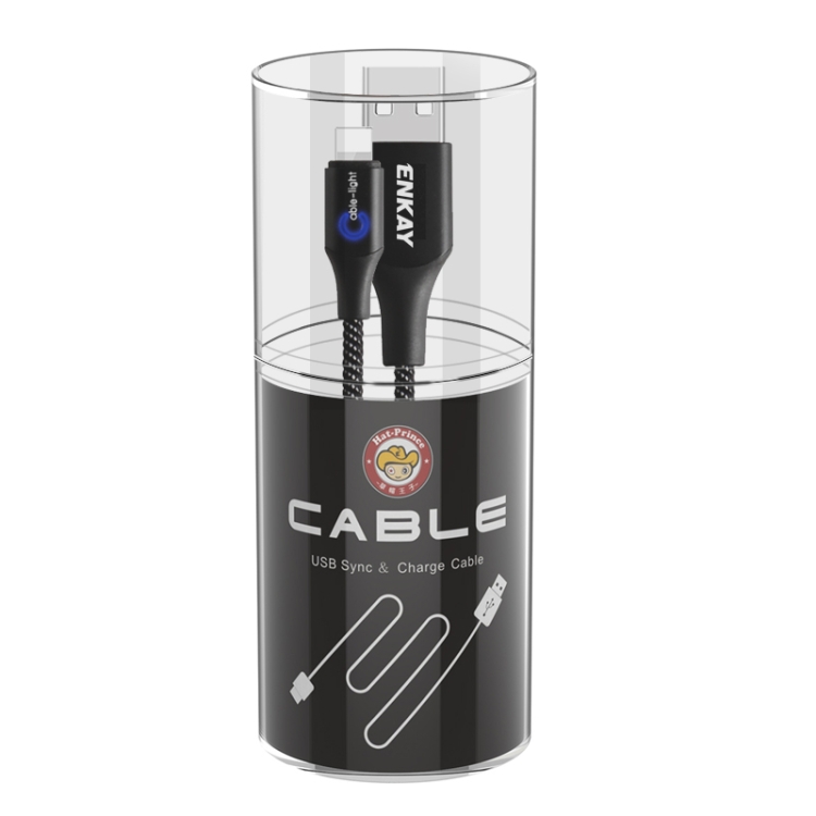 ENKAY ENK-CB204 2.4A USB to 8 Pin Nylon Weaving Data Transfer Charging Cable with Intelligent Light, Length: 1m(Black) ENKAY ENK-CB204 2.4A USB to 8 Pin Nylon Weaving Data Transfer Charging Cable with Intelligent Light, Length: 1m(Black)