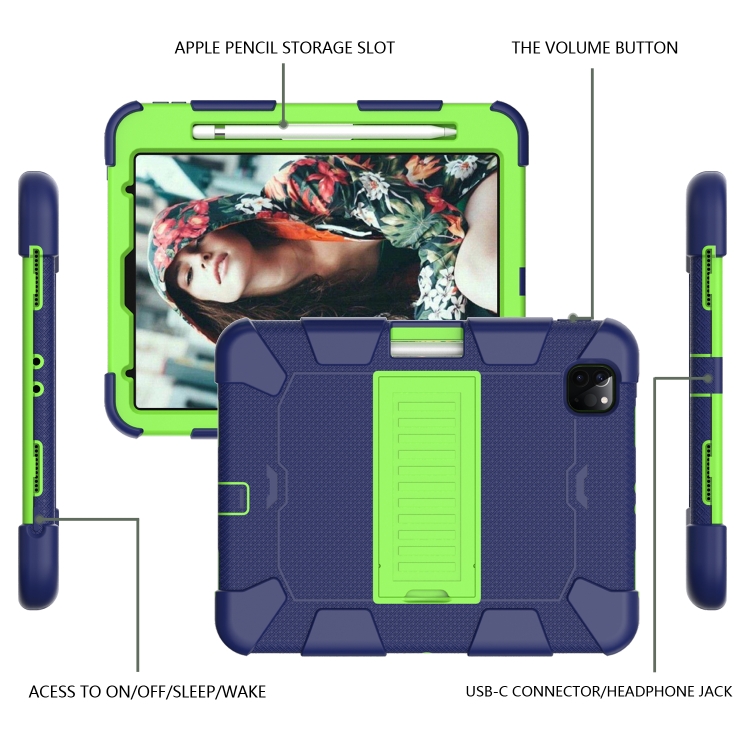 For iPad Pro 11 (2020) Shockproof Two-Color Silicone Protection Tablet Case with Holder & Pen Slot(Navy+Olivine) For iPad Pro 11 (2020) Shockproof Two-Color Silicone Protection Tablet Case with Holder & Pen Slot(Navy+Olivine)