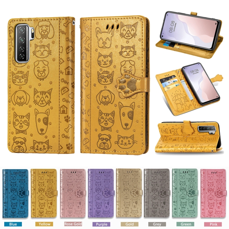 For Huawei Nova 7SE/P40 Lite 5G Cute Cat and Dog Embossed
