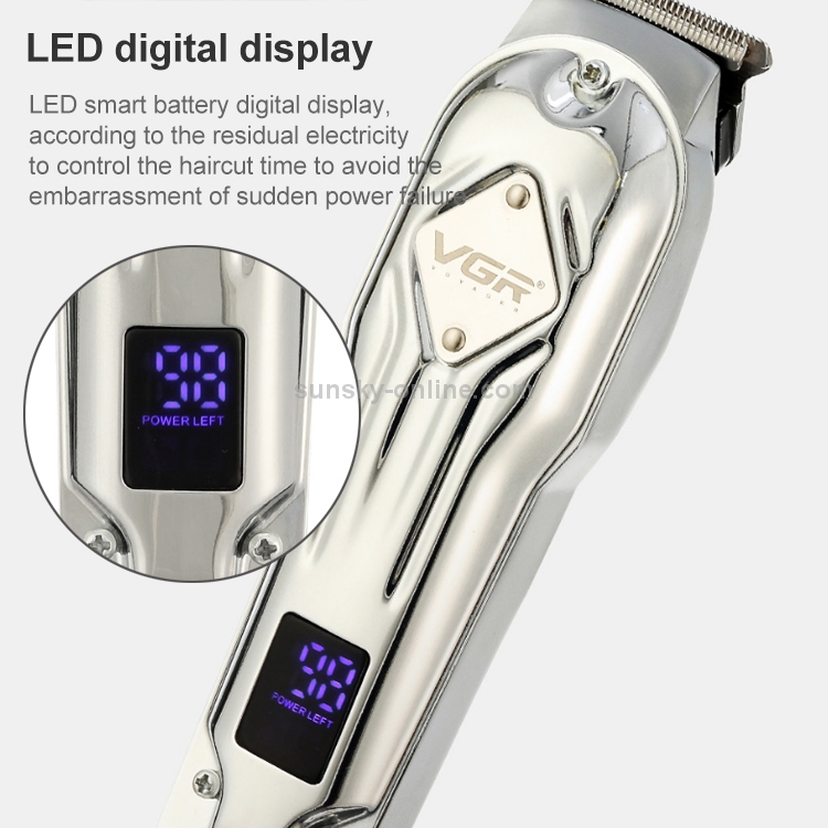 VGR V-261 8W USB Metal Professional Hair Clipper with LED Digital Display (Silver) - B4