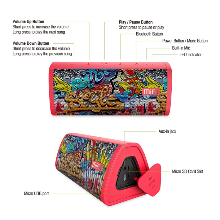 MIFA Stereo Rock Sound Outdoor 10W Portable Wireless Speaker, Support TF Card MIFA Stereo Rock Sound Outdoor 10W Portable Wireless Speaker, Support TF Card