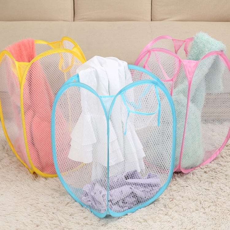 2 Pc Pop Up Folable Laundry Basket Mesh Hamper Washing Clothes Bag Storage Bin 