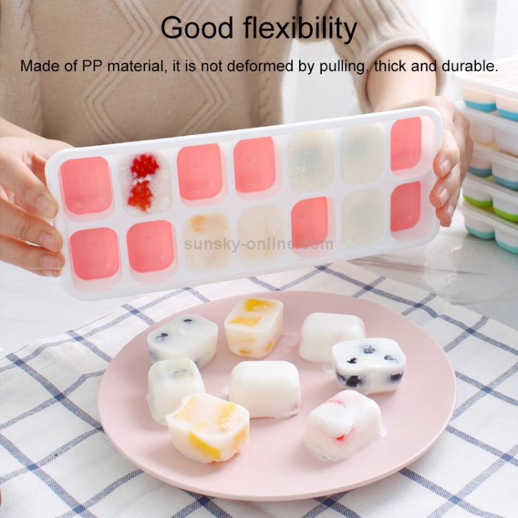 14 Grid Silicone Ice Grid Household Square Ice Grid Silicone Mold With Lid (Pink)