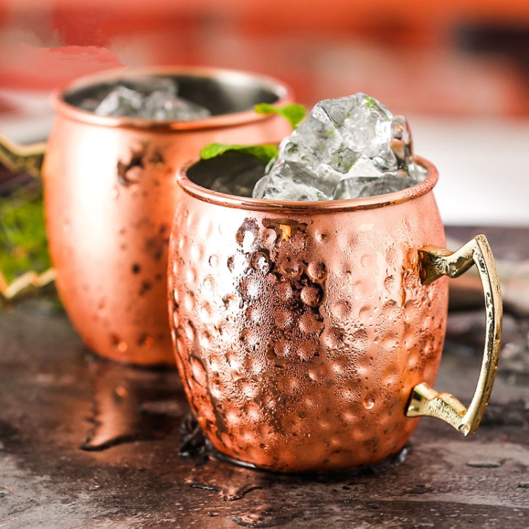 Copper Plating Stainless Steel Mug Cocktail Glass Beer Mug Rose Gold, Style:Hammer  point