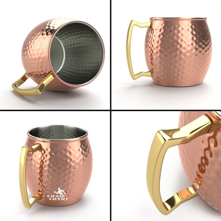 Copper Plating Stainless Steel Mug Cocktail Glass Beer Mug Rose Gold, Style:Hammer  point