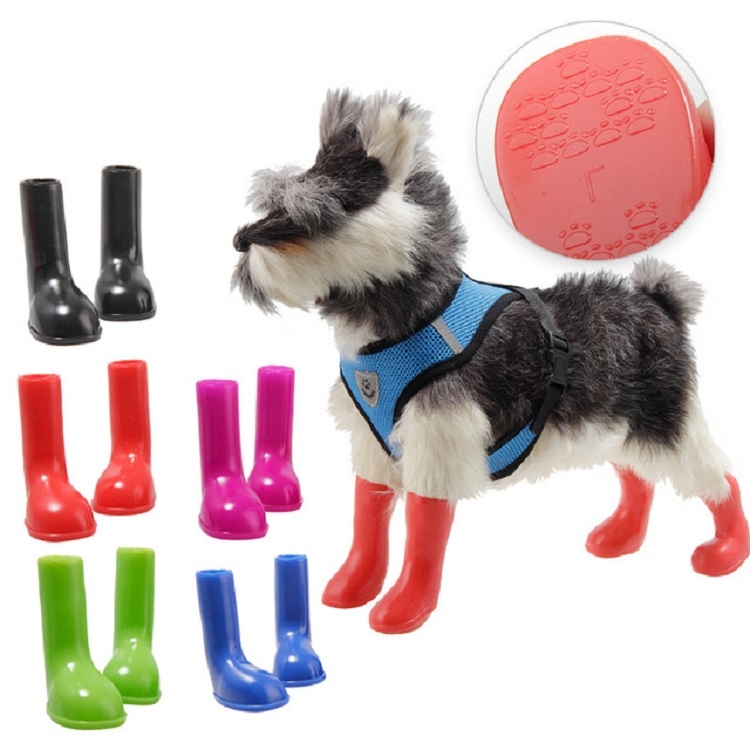 Set Cachorro de Perro de los Zapatos de PU Impermeable para Mascotas Botas de Lluvia Antideslizante de los Zapatos Antideslizante elástica Protectora para Mascotas Hotaluyt 4pcs