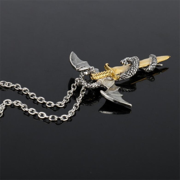 Vintage Glow in the Dark Necklaces Luminous Sword Dragon Pendant Chain SA