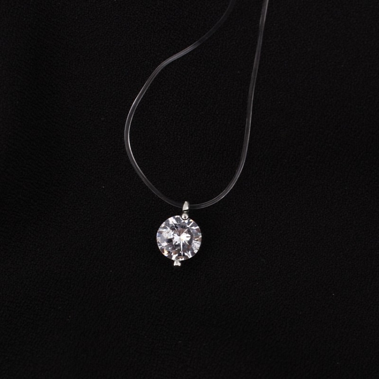 Women Round Cubic Zirconia Pendant Necklace Invisible Fishing Line Chain  Jewelry-White - White